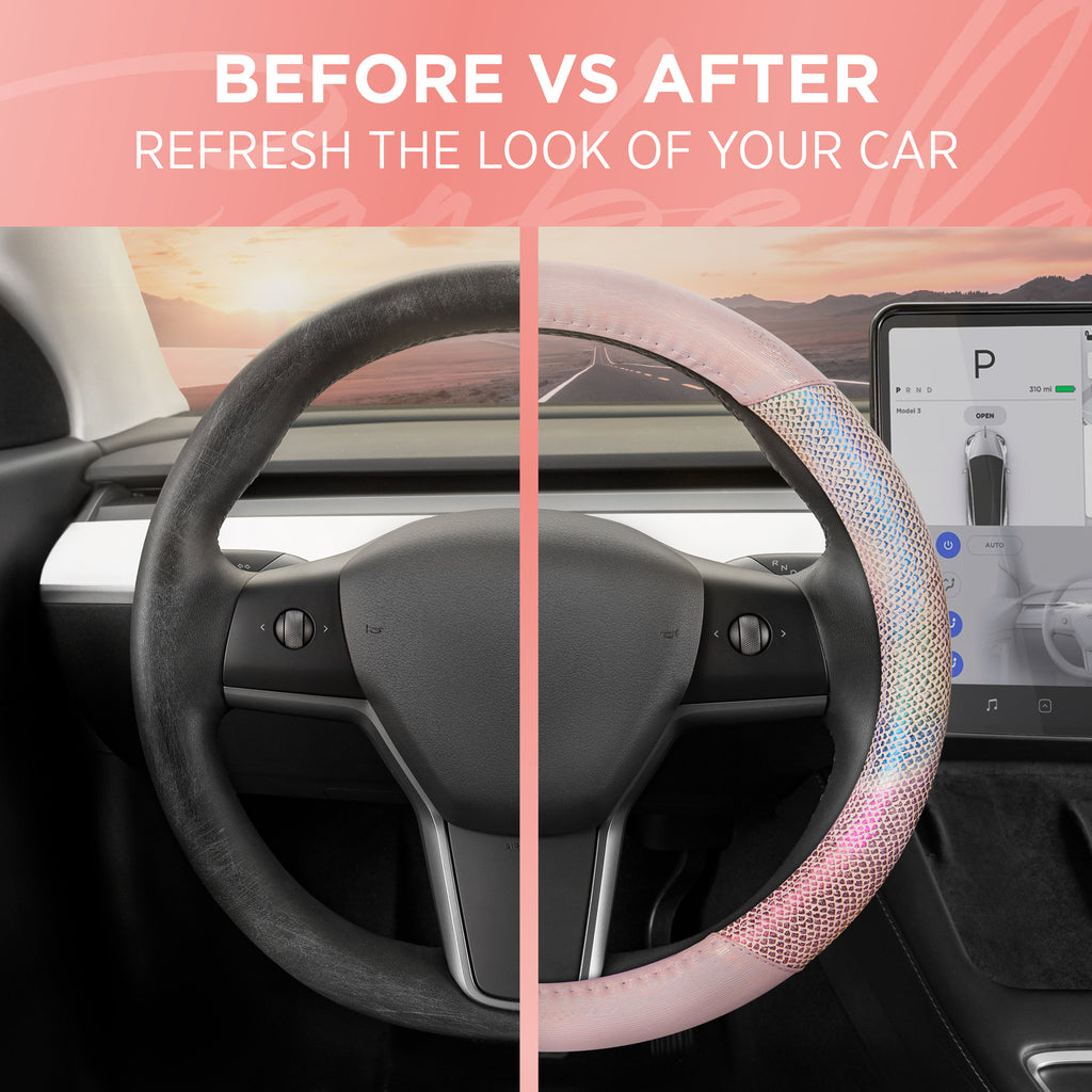 Rainbow Mermaid Steering Wheel Cover (Standard 14.5" - 15.5") - Pink