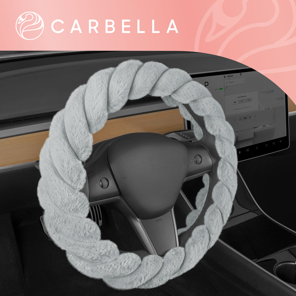 Twisted Plush Faux Fur Steering Wheel Cover (Standard 14.5" - 15.5") - Gray - Gray