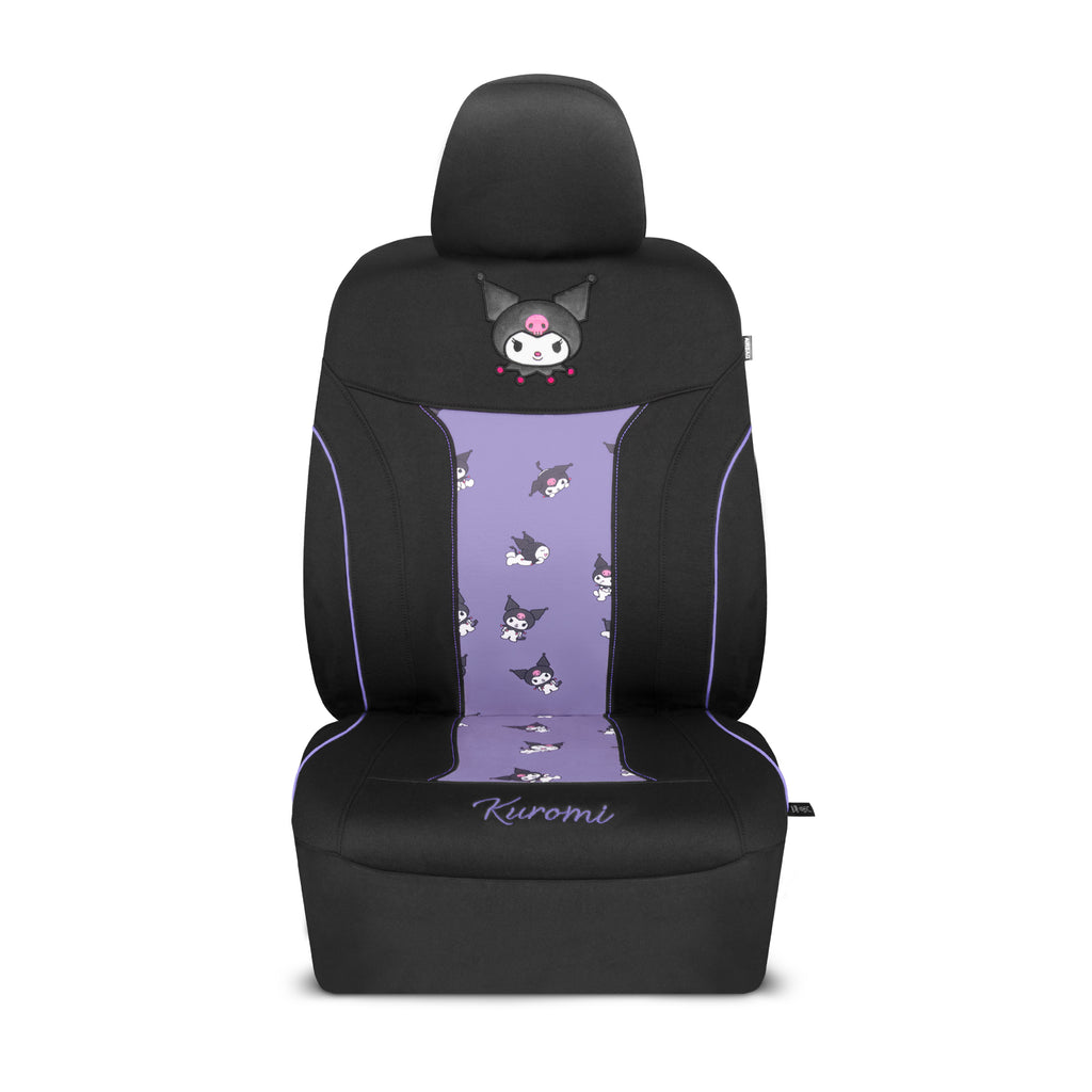 Sanrio Kuromi Car Seat Cover - Cute Black and Purple Front Seat Cover with Lavender Accents, Durable and Comfortable Polyester, Hello Kitty & Friends Car Accessories 1pc