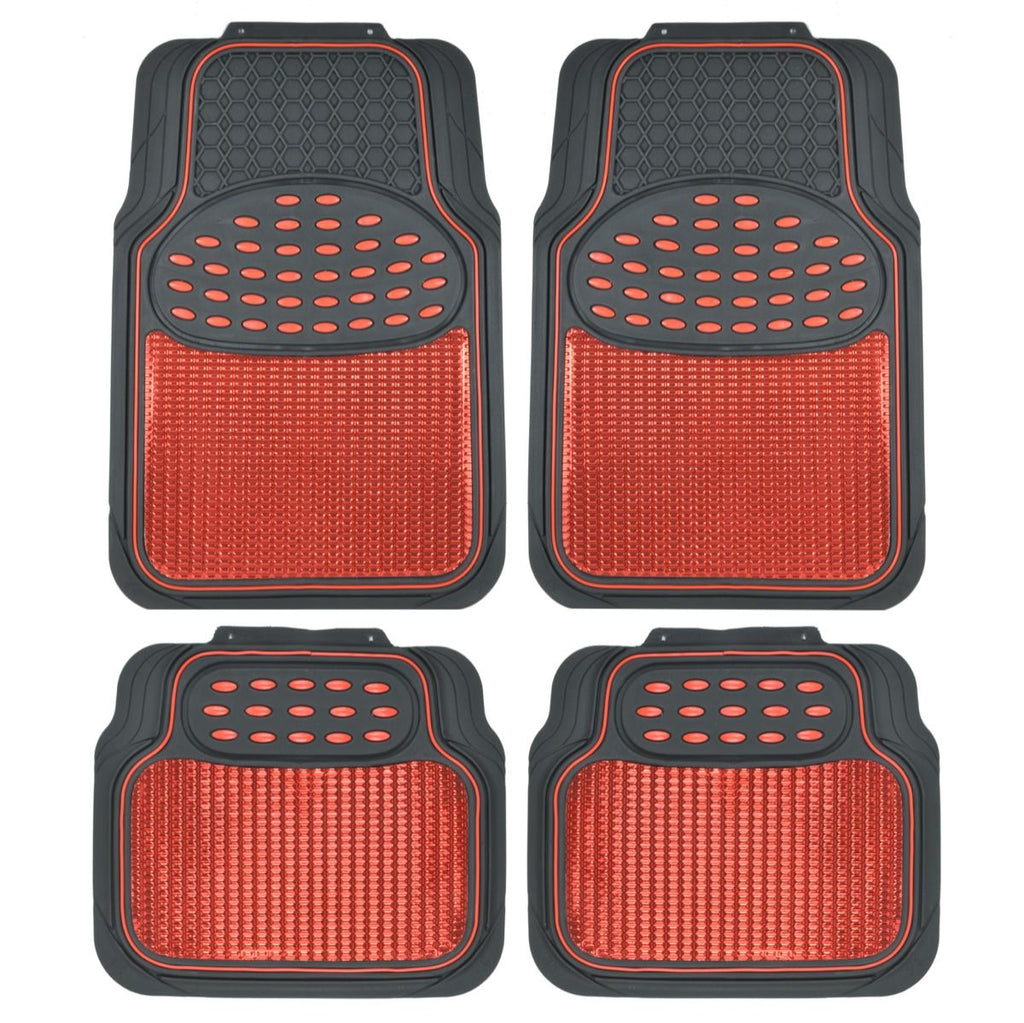 4-Piece Metallic Rubber Front Floor Mats & Rear Floor Mats