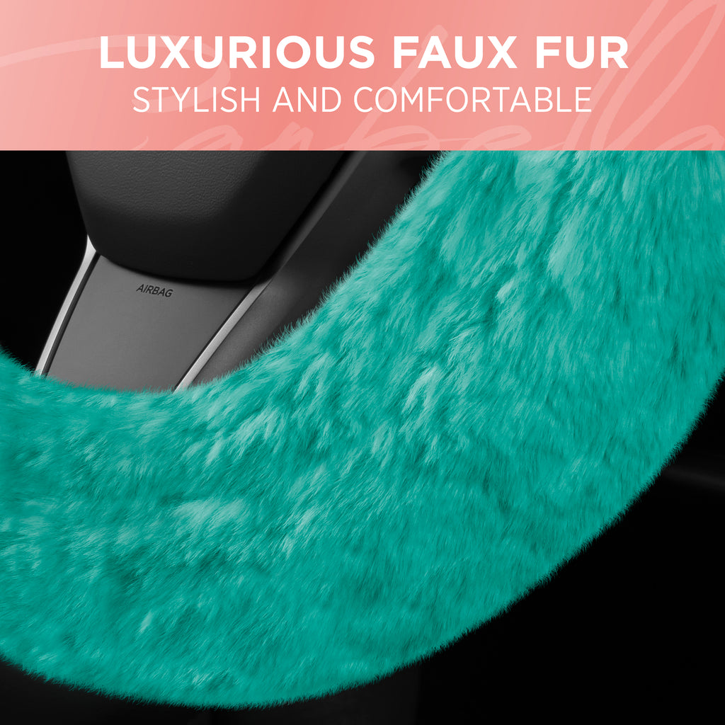 Plush Faux Fur Steering Wheel Cover (Standard 14.5" - 15.5") - Mint - Mint