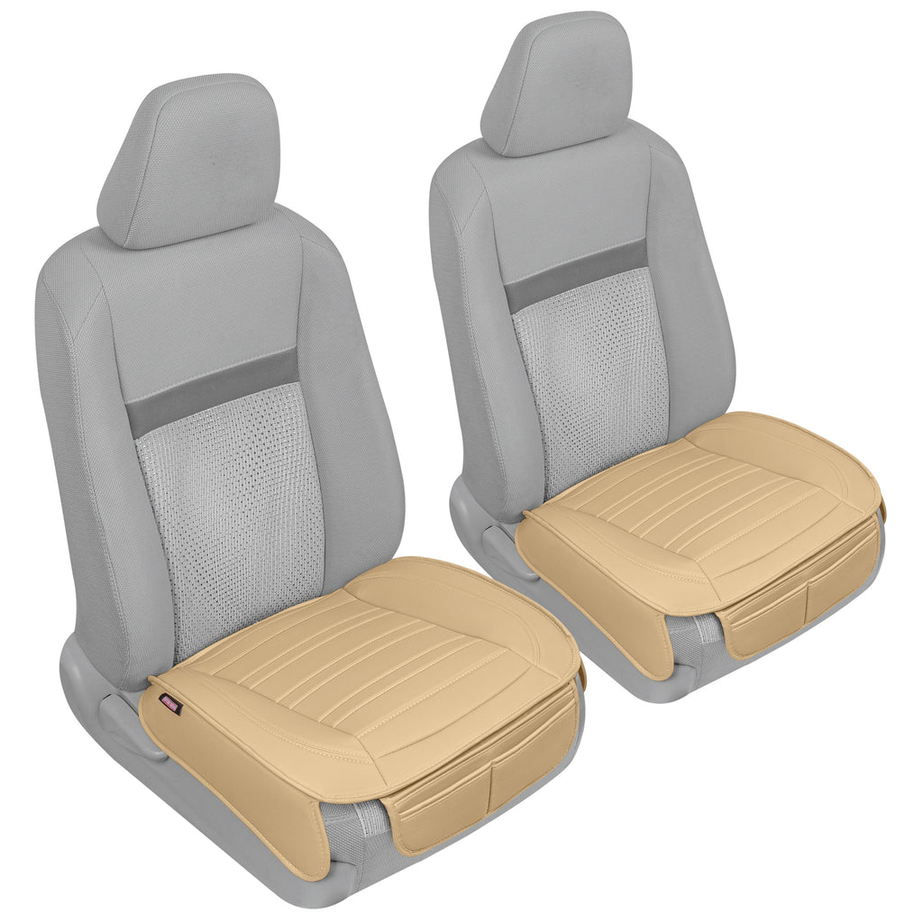 2-Pack Leatherette Padded Front Seat Covers - Beige - Beige,Front (2-Pack)