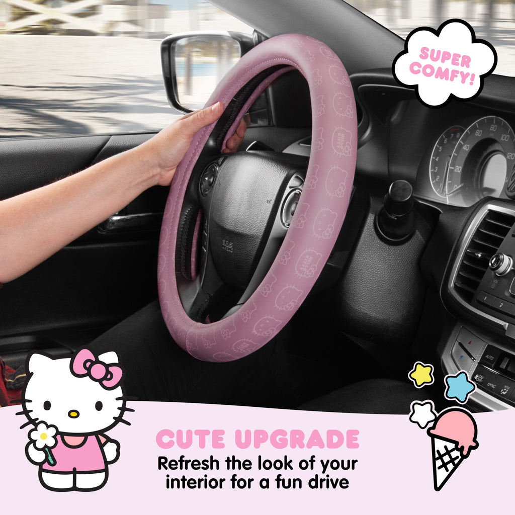 Official Sanrio Hello Kitty Pink Steering Wheel Cover (Standard 14.5" - 15.5")