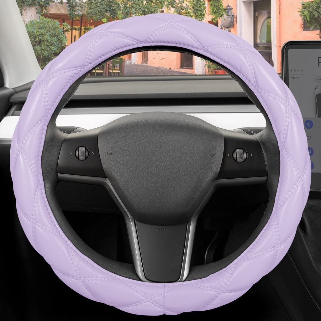 Diamond Stitched Leatherette Steering Wheel Cover (Standard 14.5" - 15.5")