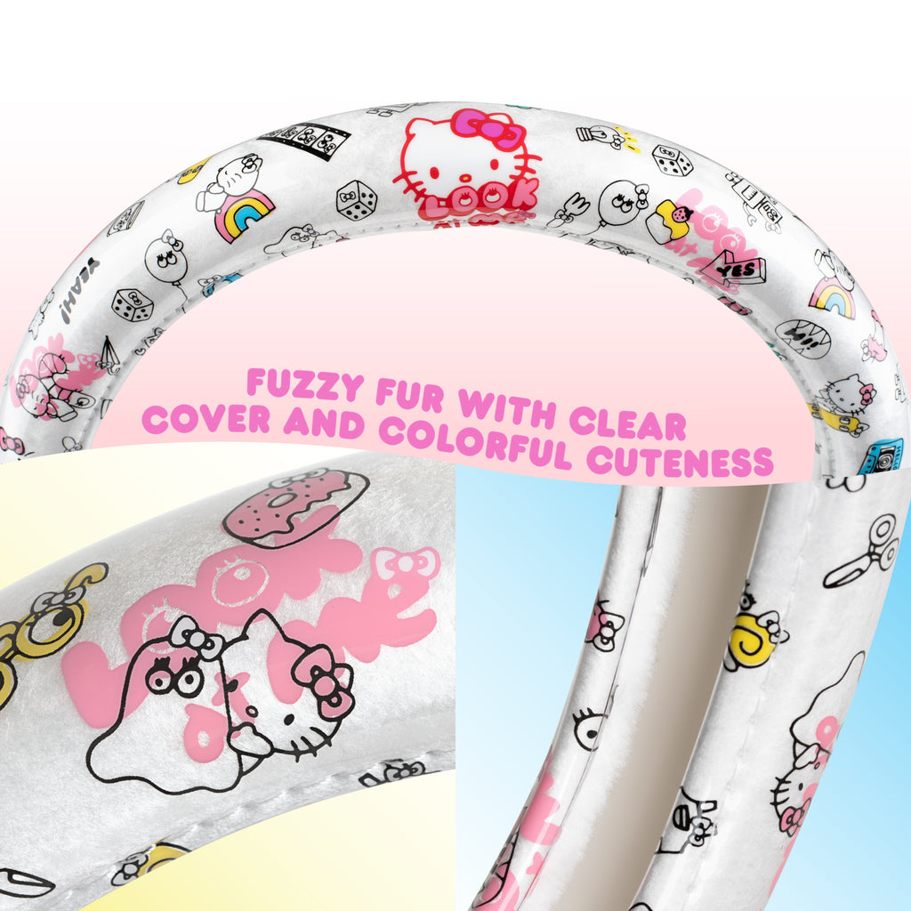 Hello Kitty Steering Wheel Cover, Official Sanrio Car Steering Wheel Cover with Universal Size 14.5 - 15.5, Cute White Steering Wheel Cover for Women, Hello Kitty Car Accessories (Hello Kitty Look at Me)
