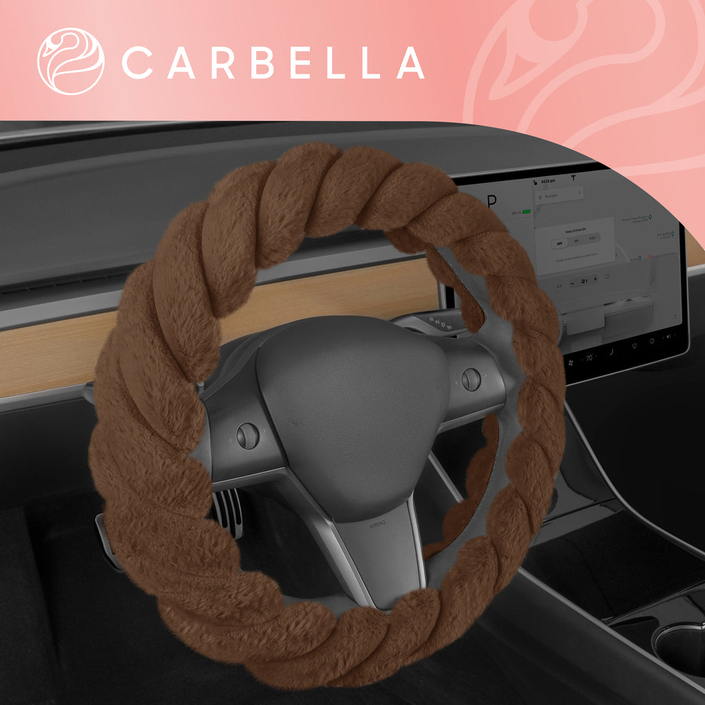 Twisted Plush Faux Fur Steering Wheel Cover (Standard 14.5" - 15.5") - Brown - Brown