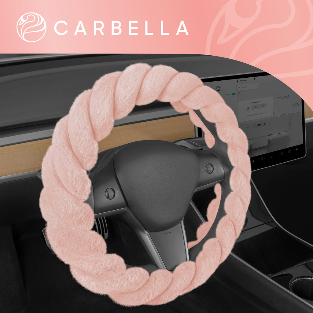 Twisted Plush Faux Fur Steering Wheel Cover (Standard 14.5" - 15.5") - Soft Pink - Soft Pink