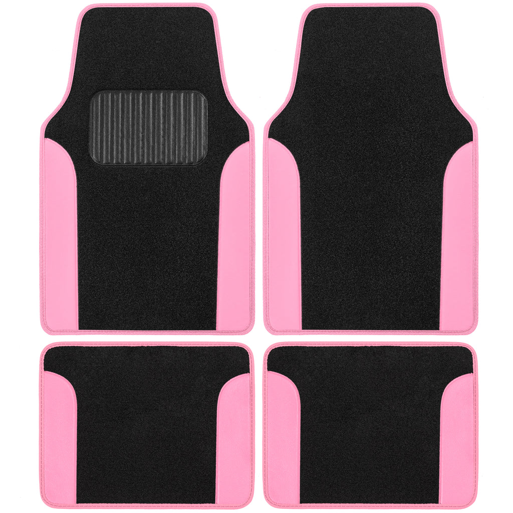 4-Piece Carpet Leatherette Front Floor Mats & Rear Floor Mats - Pink - Pink