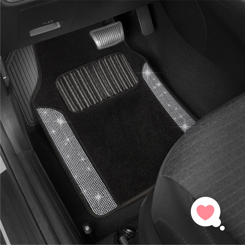 4-Piece Diamond Bling Front Floor Mats & Rear Floor Mats - White - White