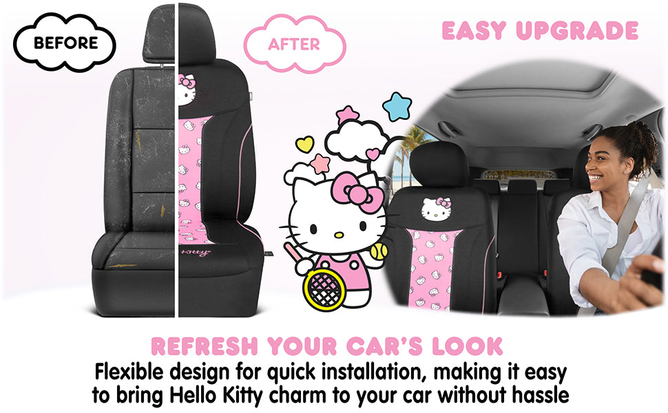 Sanrio Hello Kitty Car Seat Cover - Cute and Durable Pink Front Seat Cover, Adorable Hello Kitty Design, Comfortable and Long-Lasting Polyester, Hello Kitty & Friends Car Accessories 1pc Black/Pink