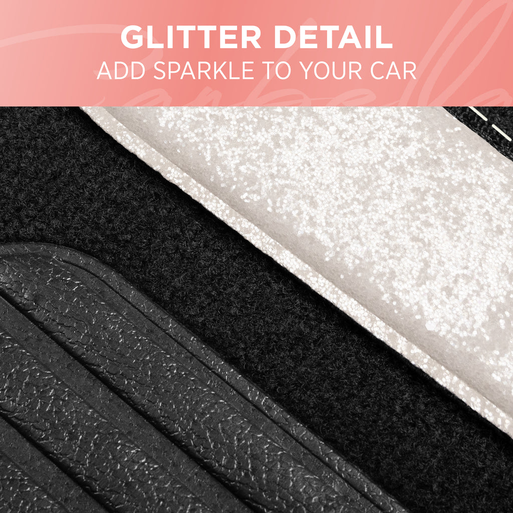 4-Piece Sparkle Glitter Front Floor Mats & Rear Floor Mats - White - White