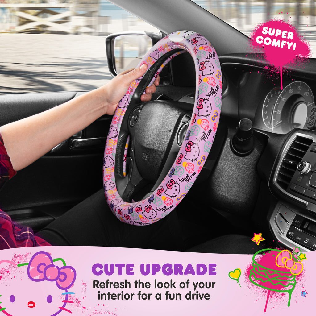 [Bundle] Hello Kitty Steering Wheel Cover, Official Sanrio Car Steering Wheel Cover with Easy Clip-on Car Air Freshener – Cute and Long-Lasting Hello Kitty Air Freshener for Car, Odor Eliminator, Fun Scents