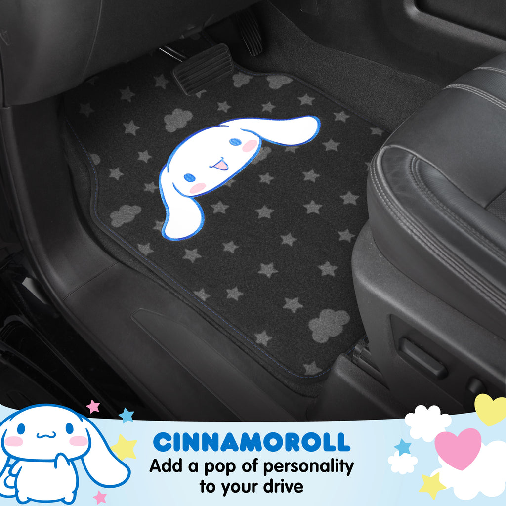 [Bundle] Hello Kitty Cinnamoroll Car Seat Covers - Adorable Light Blue Front Seat Covers with 4PC Carpet Car Floor Mats - Universal Fit for Cars, SUVs & Trucks - Super Cute Cinnamoroll Print & Pattern Accents