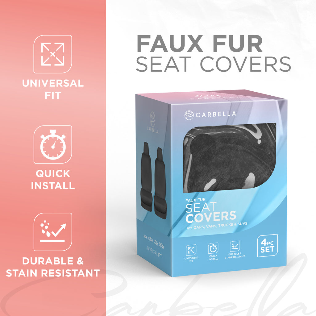 2-Pack Plush Faux Sheepskin Fur Car Seat Covers - Black - Black