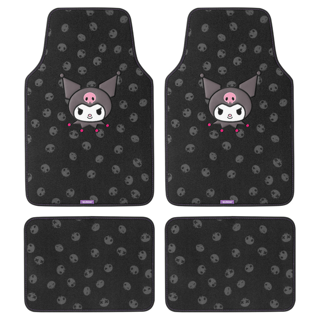 Sanrio Kuromi Carpet Car Floor Mats - Universal Fit for Cars, SUVs & Trucks - Black with Kuromi Print & Purple, Pink Accents - Front & Rear Set, 4 Piece