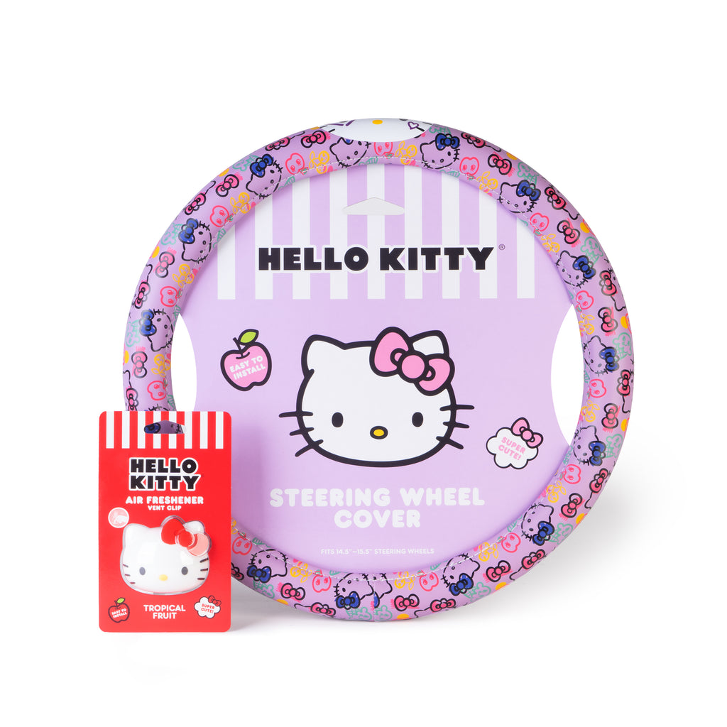 [Bundle] Hello Kitty Steering Wheel Cover, Official Sanrio Car Steering Wheel Cover with Easy Clip-on Car Air Freshener – Cute and Long-Lasting Hello Kitty Air Freshener for Car, Odor Eliminator, Fun Scents