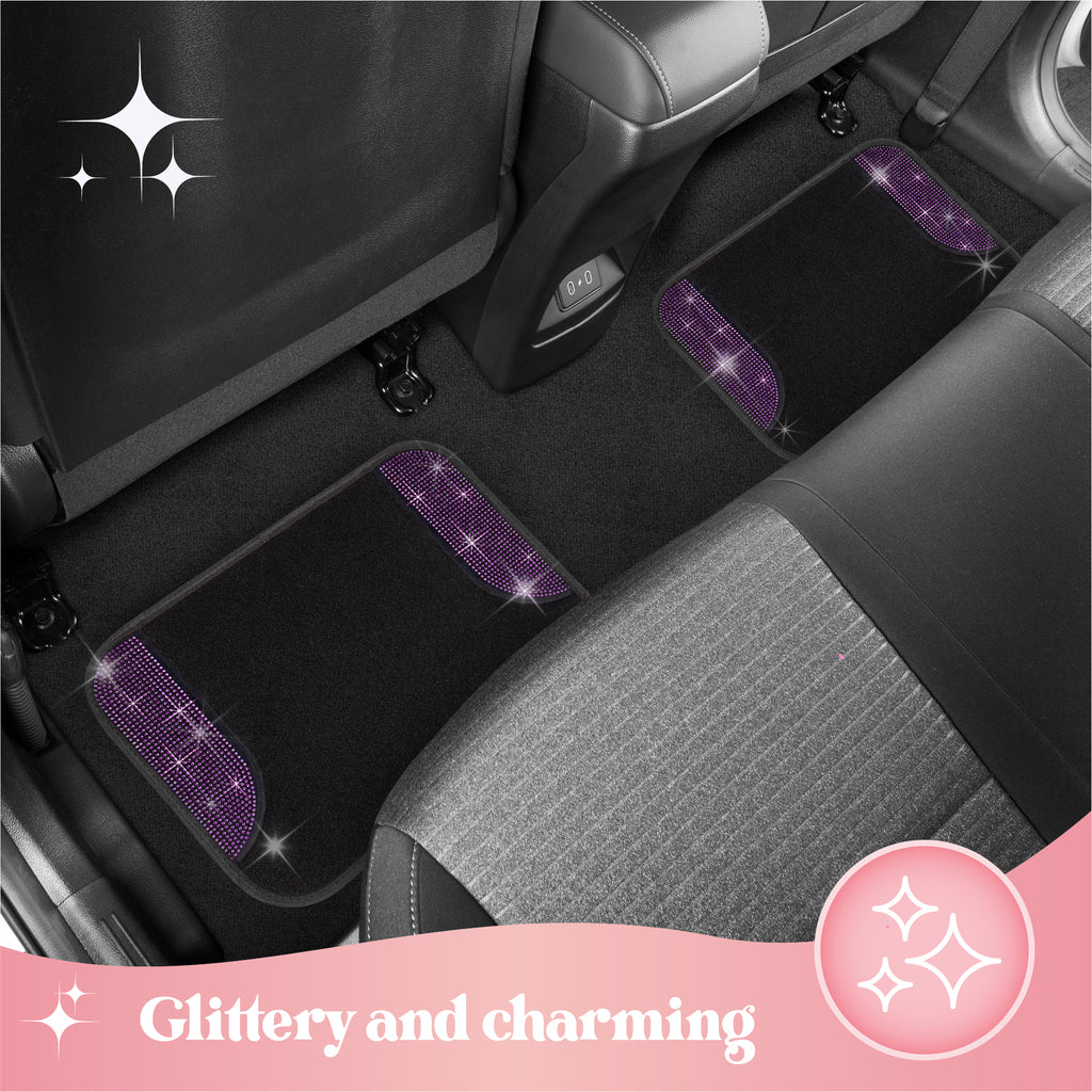 4-Piece Diamond Bling Front Floor Mats & Rear Floor Mats - Purple - Purple