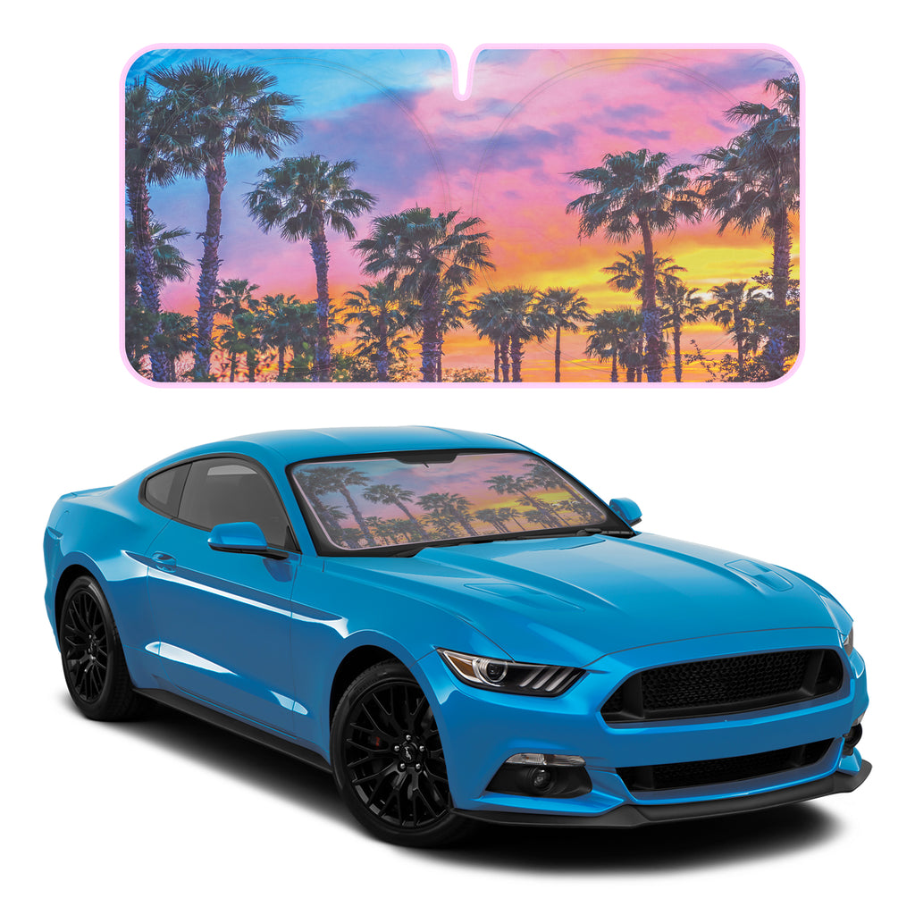 Sunset Palms Front Windshield Sunshade (Jumbo 64" x 32") - Rainbow Sunset