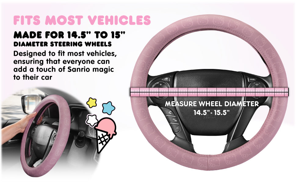 Official Sanrio Hello Kitty Pink Steering Wheel Cover (Standard 14.5" - 15")