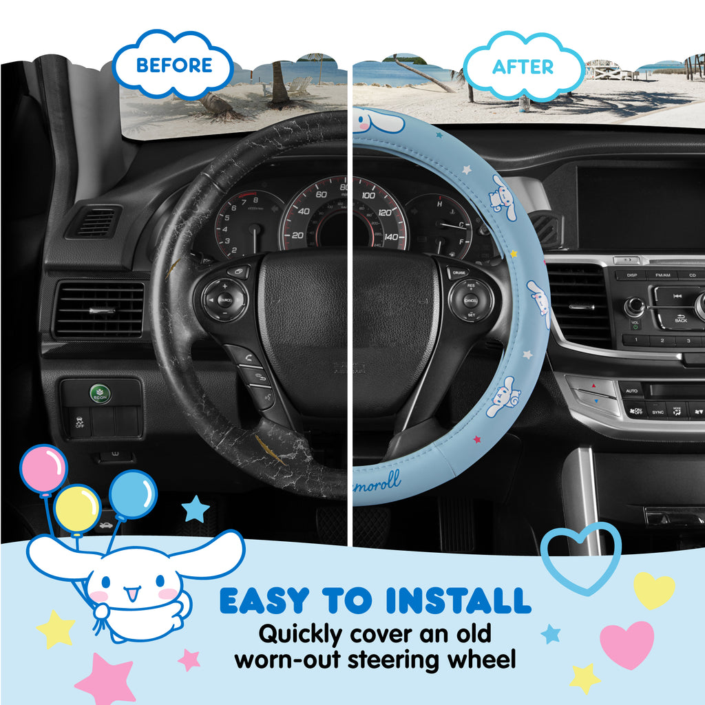 [Bundle] Cinnamoroll Steering Wheel Cover, Official Sanrio Car Steering Wheel Cover with Easy Clip-on Car Air Freshener – Cute and Long-Lasting Cinnamoroll Air Freshener for Car, Odor Eliminator, Fun Scents