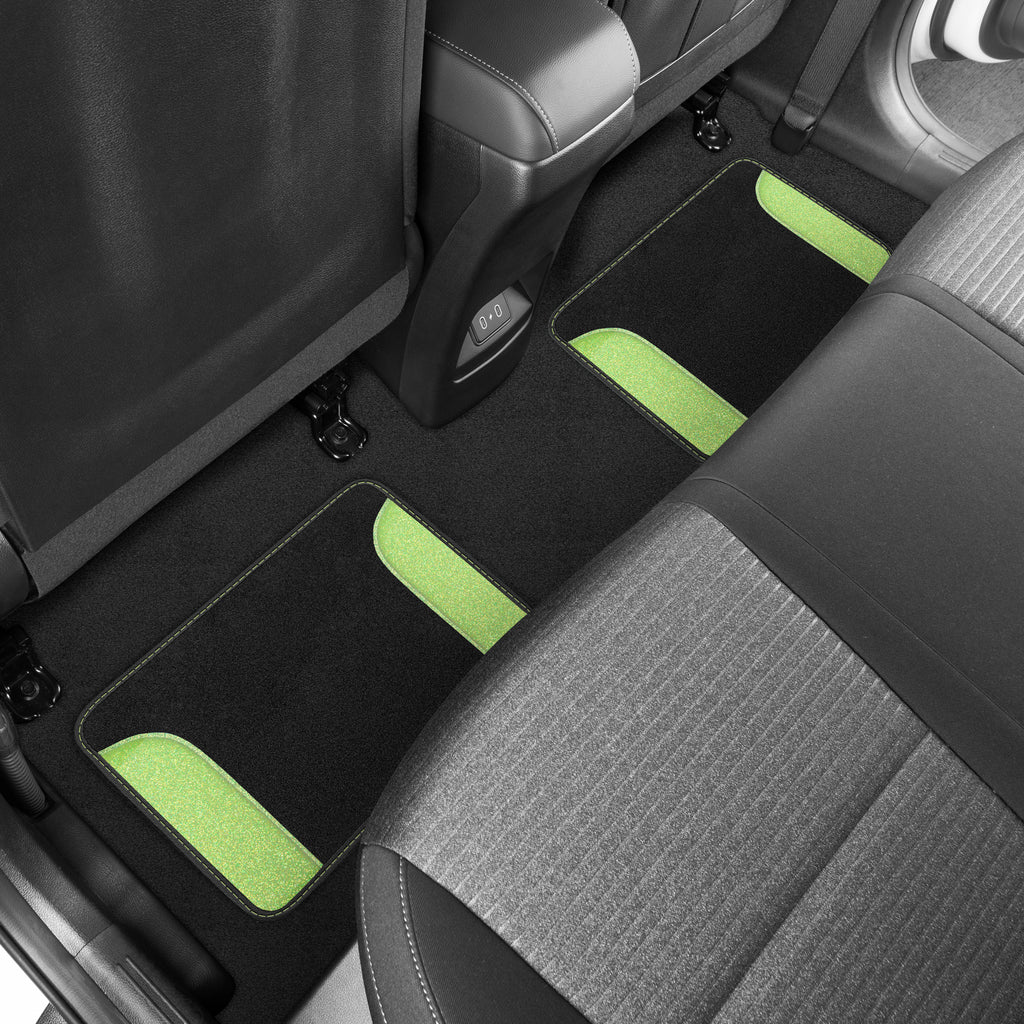 4-Piece Sparkle Glitter Front Floor Mats & Rear Floor Mats - Lime - Lime