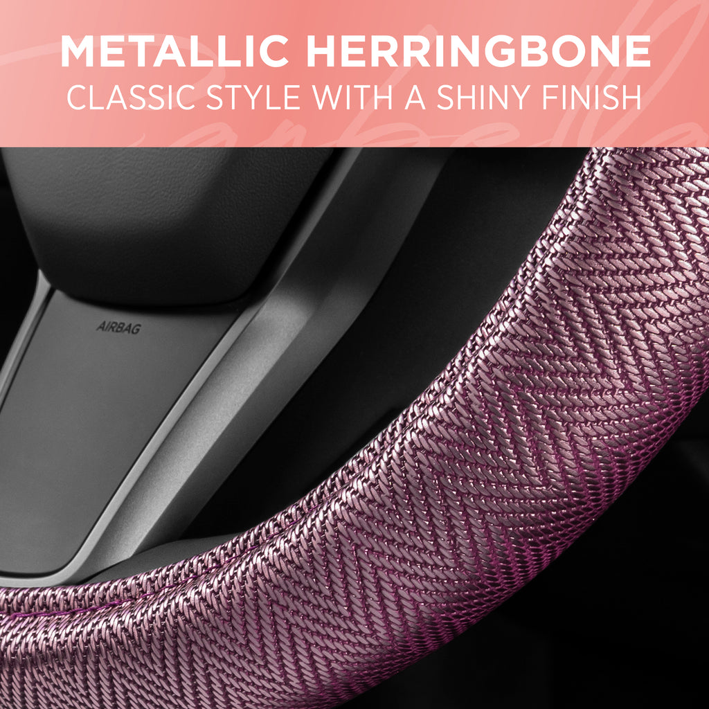 Metallic Herringbone Steering Wheel Cover (Standard 14.5" - 15.5") - Silver - Purple