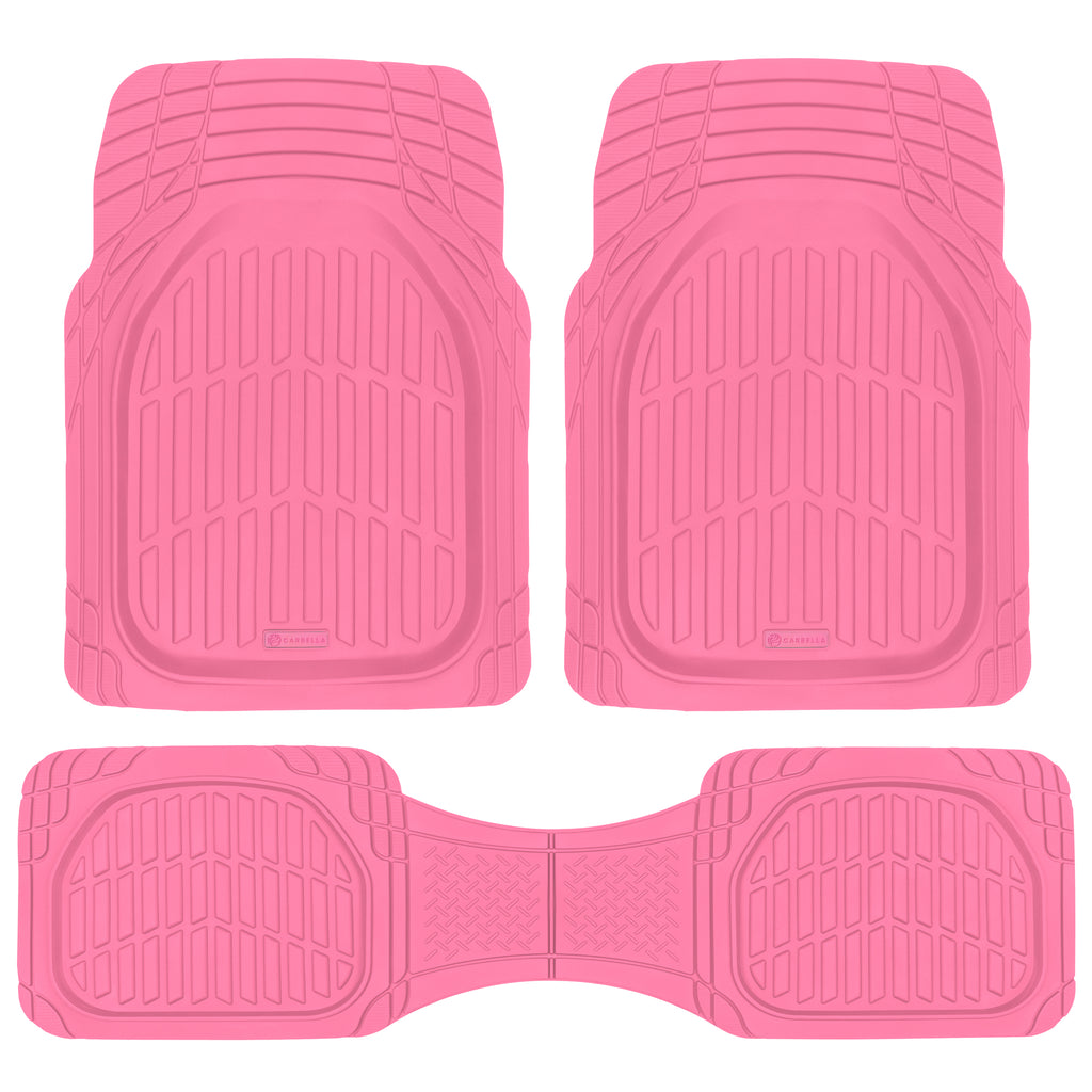 3-Piece Front Floor Mats and Rear Floor Mats - Heavy Duty Deep Dish - Pink - Pink