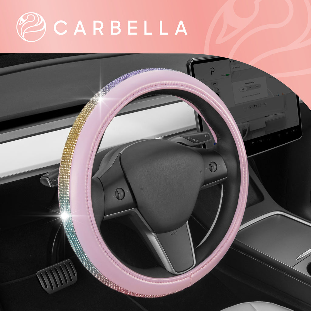 Rainbow Diamond Bling Steering Wheel Cover (Standard 14.5" - 15.5") - Pink - Pink