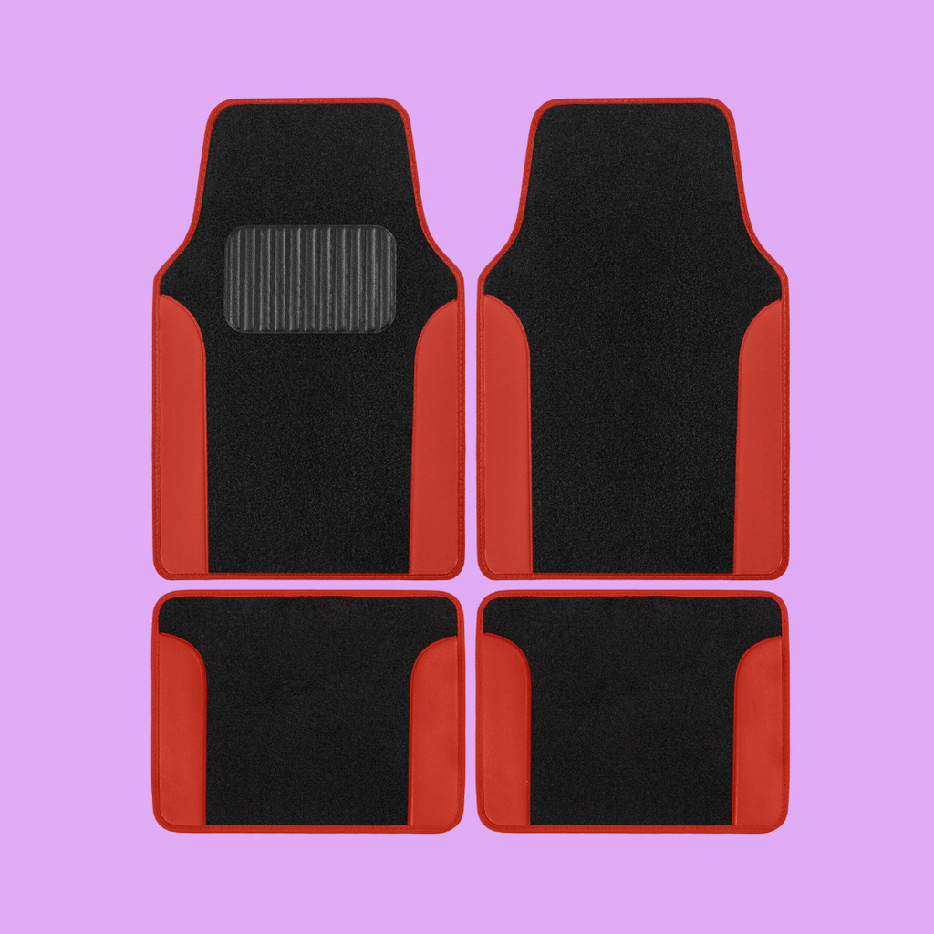 4-Piece Two-Tone Carpet Leatherette Front Floor Mats & Rear Floor Mats