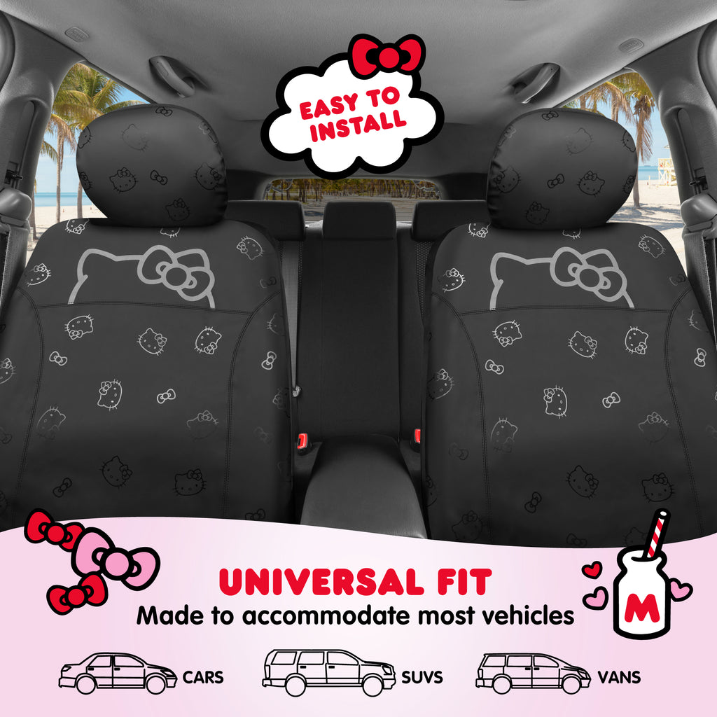 Hello Kitty Car Seat Covers - Cute Front Seat Covers, PU Leather Seat Covers for Cars, SUV, Van, Trucks, Hello Kitty Car Accessories 2pc Black