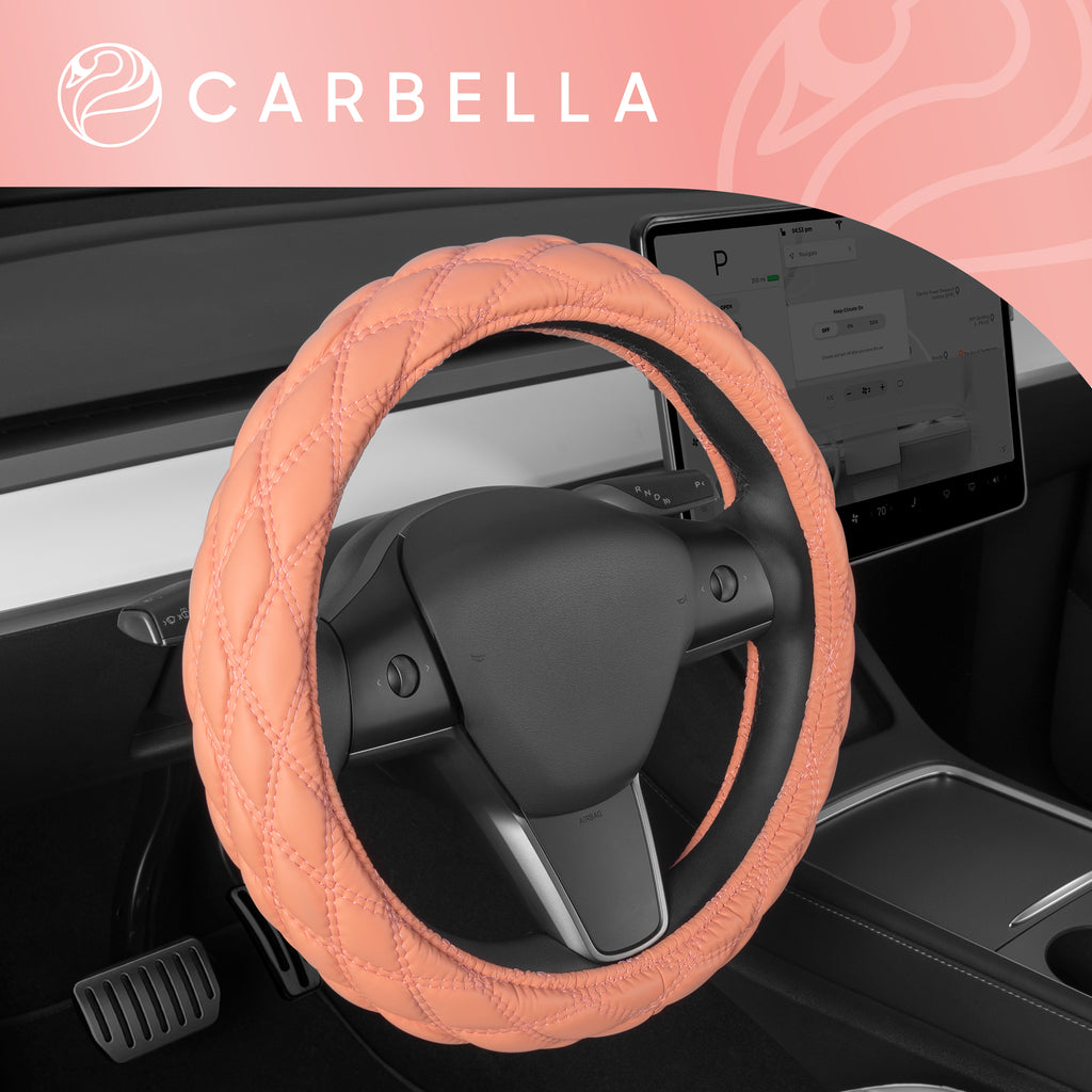 Diamond Stitched Leatherette Steering Wheel Cover (Standard 14.5" - 15.5") - Coral - Coral