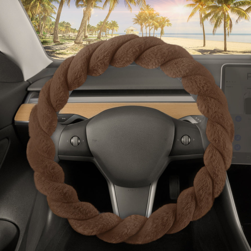 Twisted Plush Faux Fur Steering Wheel Cover (Standard 14.5" - 15.5")