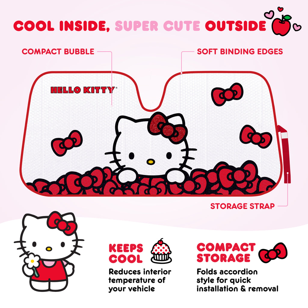 Official Hello Kitty Front Windshield Sunshade Red Bow Dreams (58" x 27")