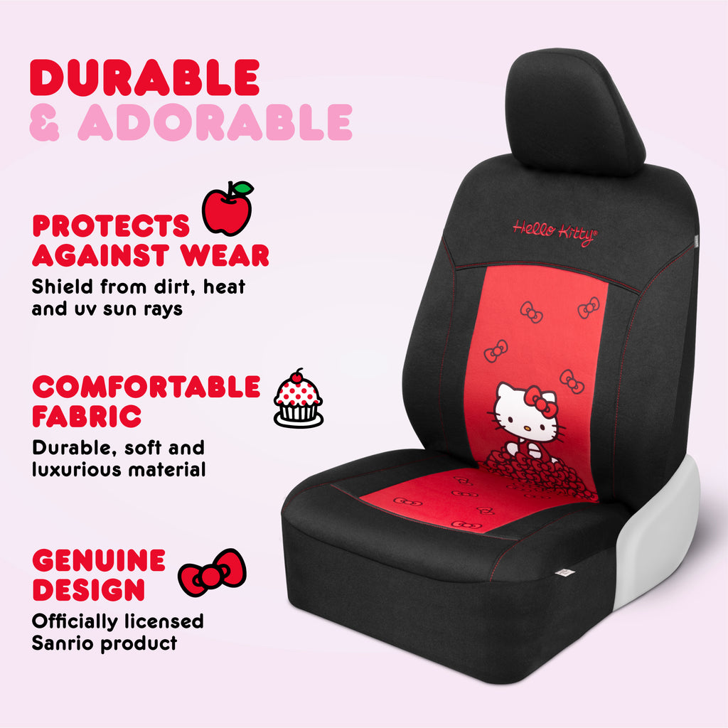 Sanrio Hello Kitty Car Seat Cover - Stylish Black and Red Front Seat Cover with Cute Bow Design, Durable and Comfortable Polyester, Hello Kitty & Friends Car Accessories 1pc