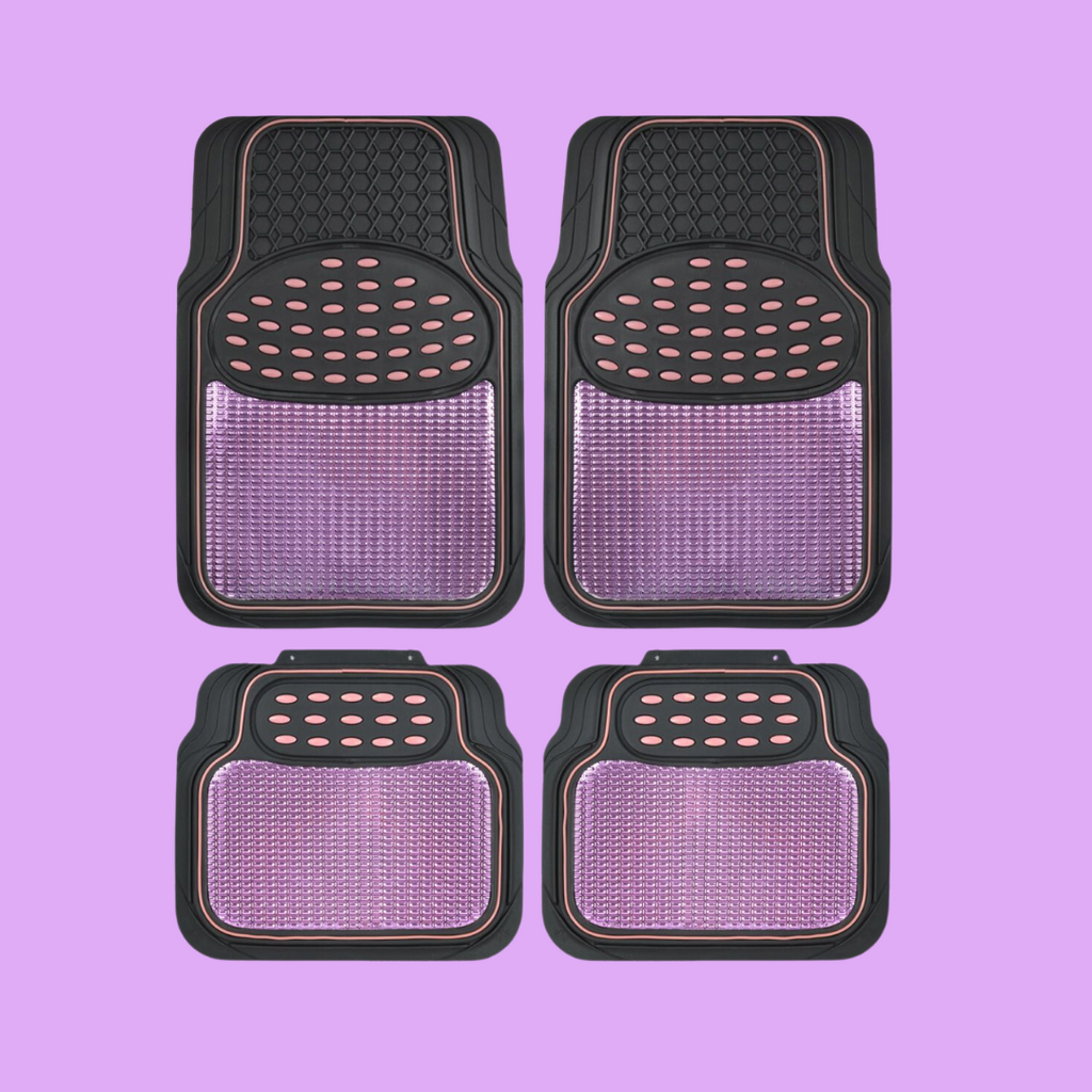 4-Piece Metallic Rubber Front Floor Mats & Rear Floor Mats - Pink - Pink