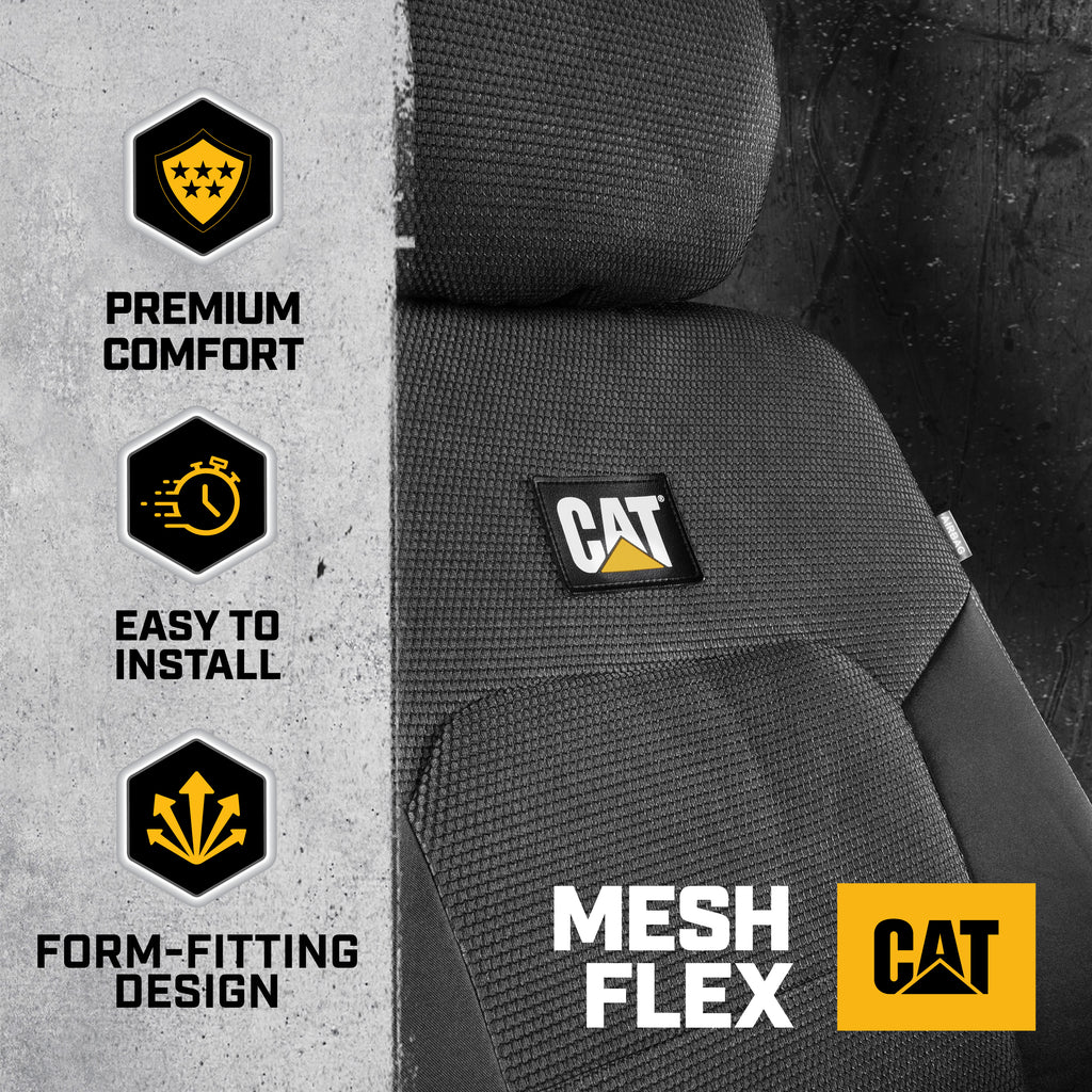 Cat MeshFlex Automotive Seat Covers for Cars Trucks and SUVs (Set of 2) – Black Car Seat Covers for Front Seats, Truck Seat Protectors with Comfortable Mesh Back, Auto Interior Covers