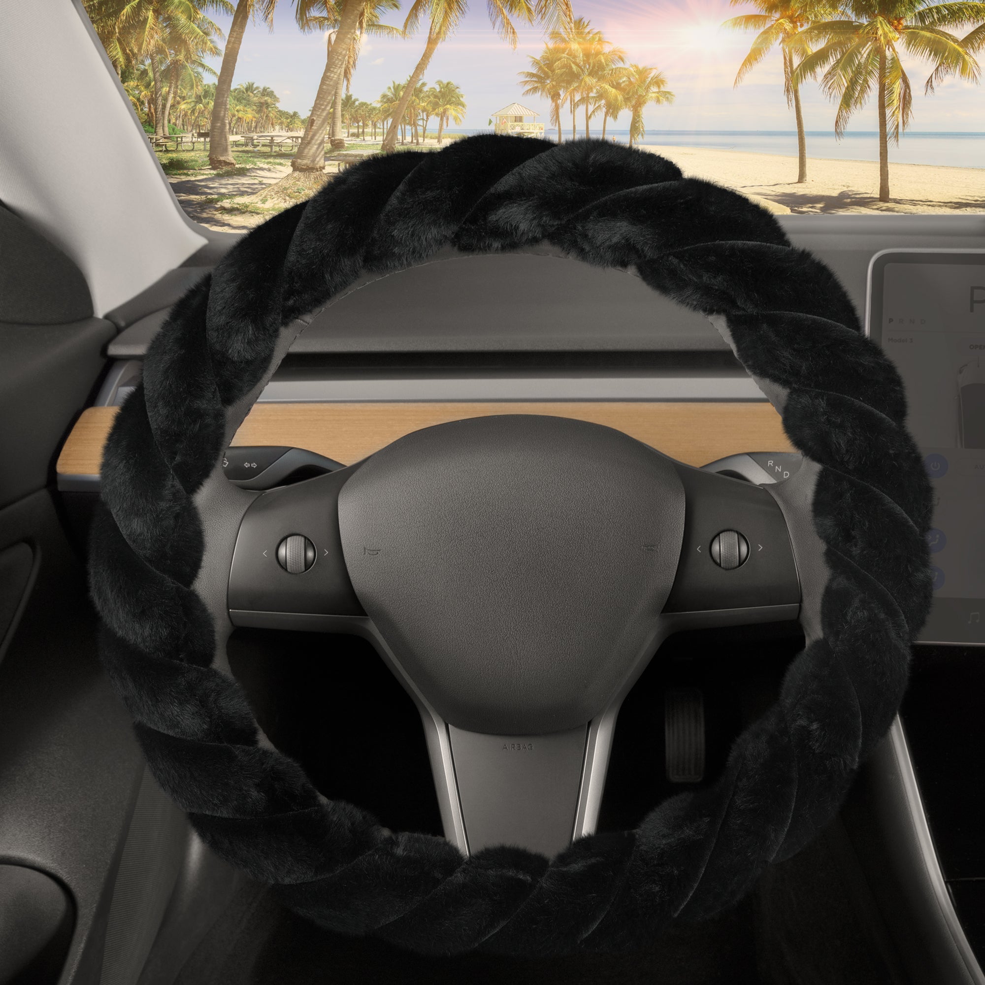 Carbella Twisted Fur Brown Soft Car Steering Wheel Cover Protector 15 - View #4