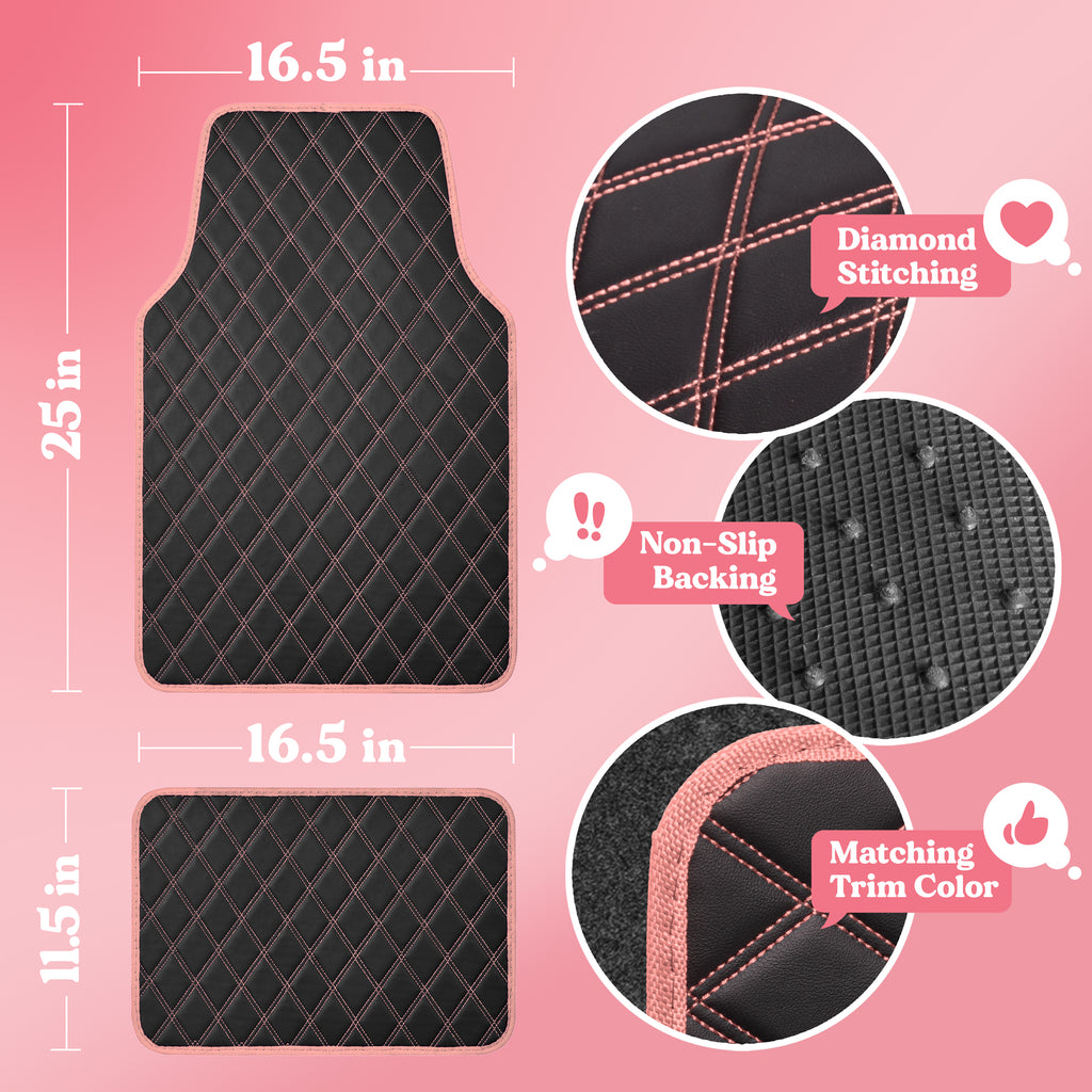 4-piece DiamondLuxe Front Floor Mats & Rear Floor Mats - Pink