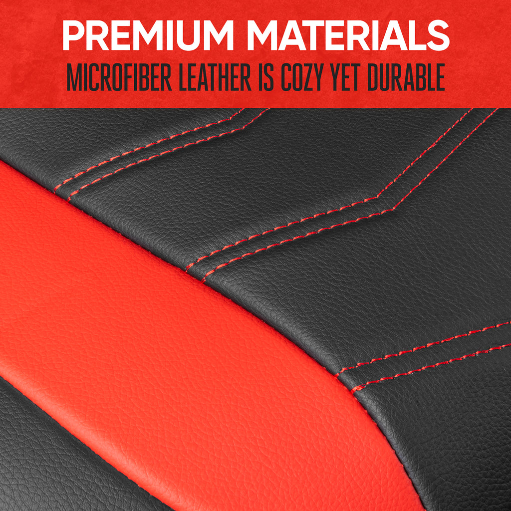 LuxeFit Faux Leather Rear Seat Covers - Black/Red - Black/Red,Rear