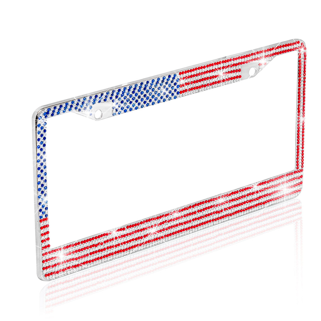 USA Flag Crystal License Plate Frame