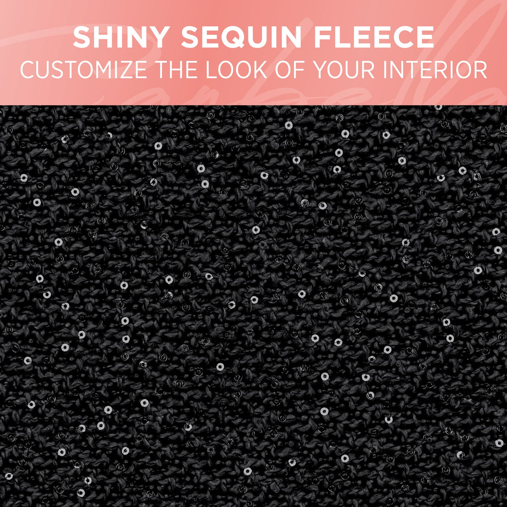 [Bundle] 2-Pack Black Sequin Tweed Front Seat Cover & Sequin Diamond Bling Leatherette Steering Wheel Cover (Standard 14.5" - 15.5")