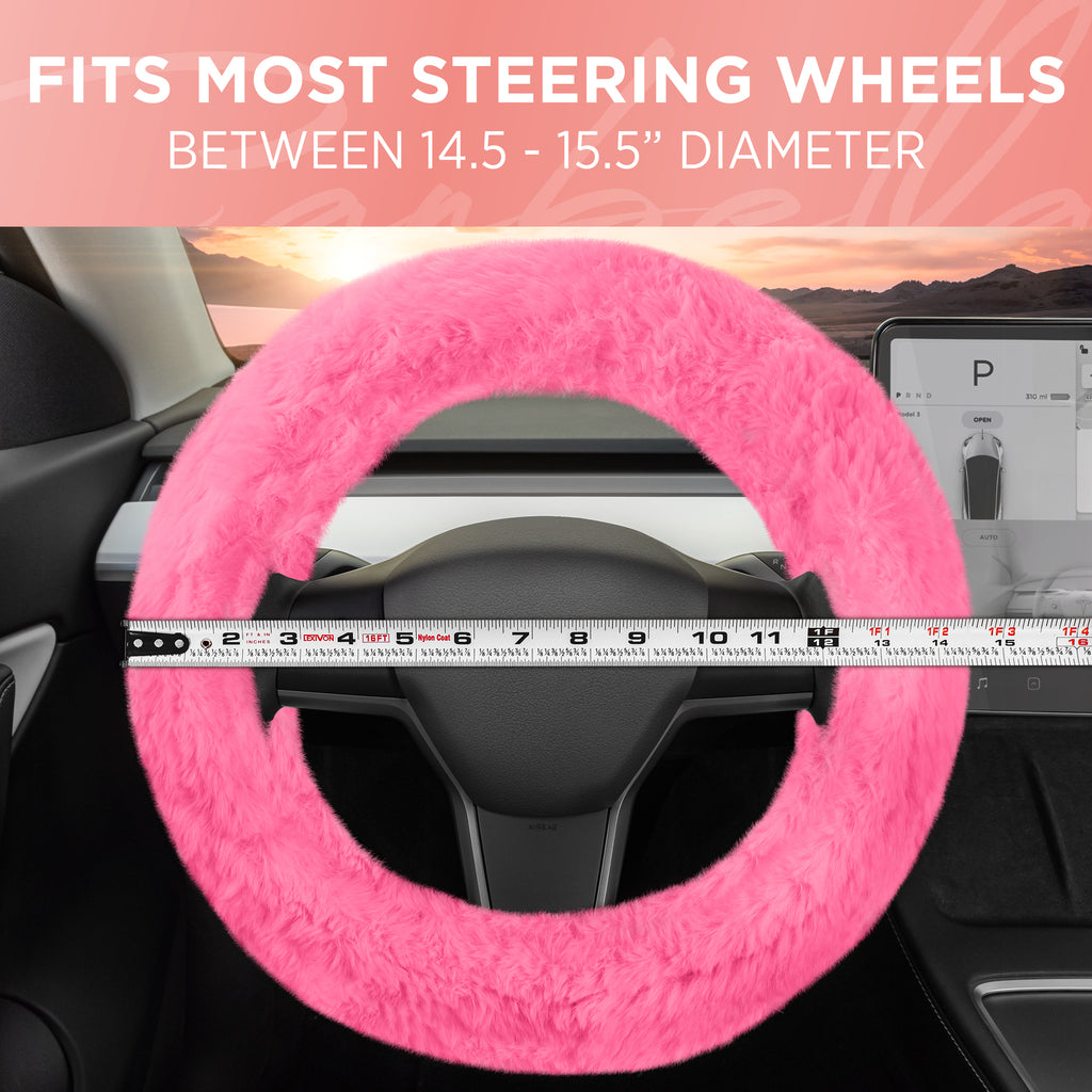 Plush Faux Fur Steering Wheel Cover (Standard 14.5" - 15.5") - Pink - Pink