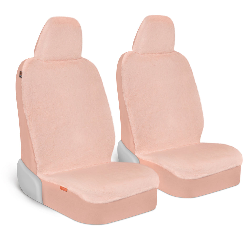 2-Pack Plush Faux Sheepskin Fur Car Seat Covers - Soft Pink - Soft Pink