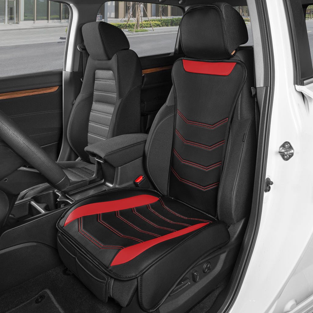 LuxeFit Faux Leather Front Seat Covers - Black/Red - Black/Red,Front (Single)