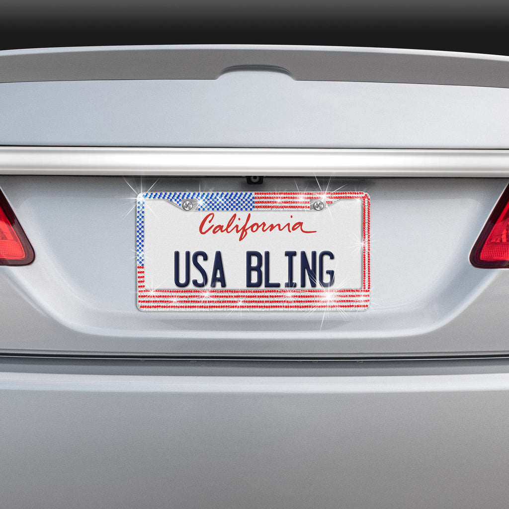 USA Flag Crystal License Plate Frame