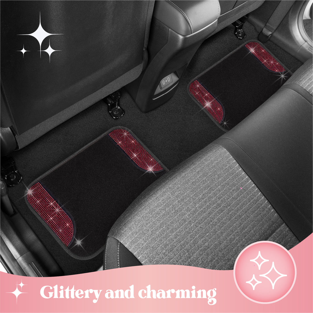 4-Piece Diamond Bling Front Floor Mats & Rear Floor Mats - Red - Red