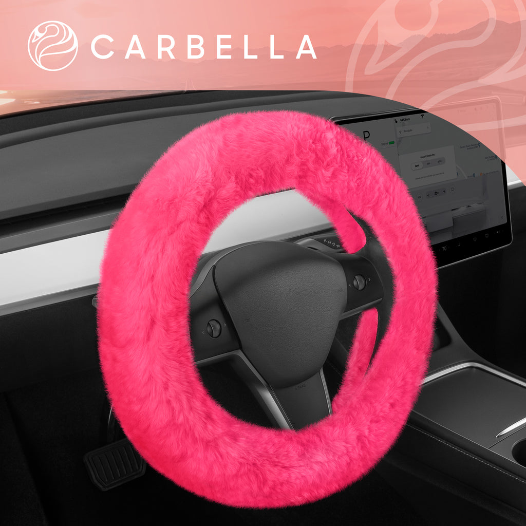 Plush Faux Fur Steering Wheel Cover (Standard 14.5" - 15.5") - Hot Pink - Hot Pink