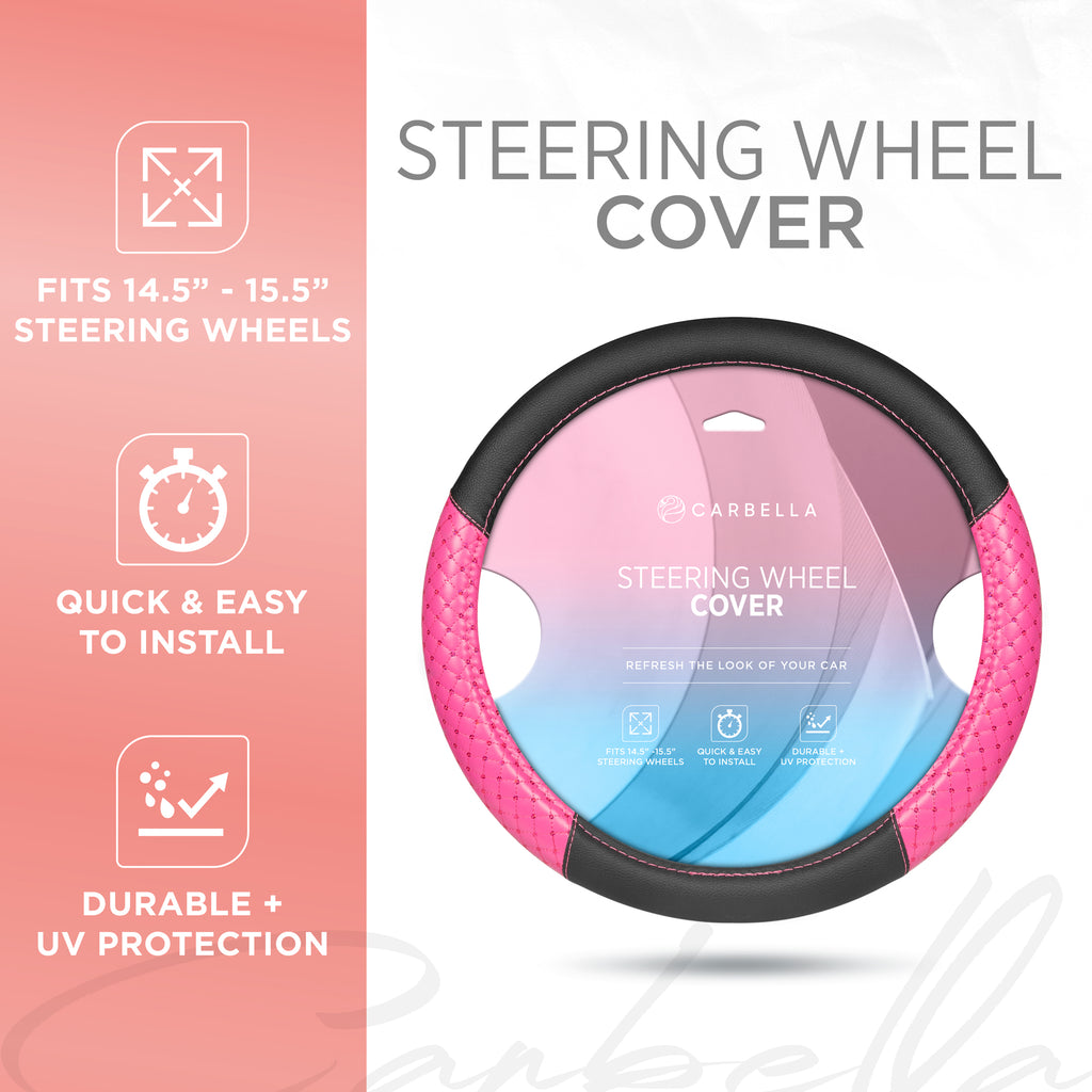 Sequin Diamond Bling Leatherette Steering Wheel Cover (Standard 14.5" - 15.5") - Pink - Pink