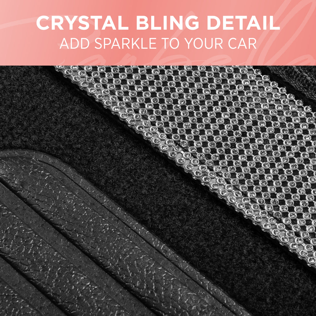 4-Piece Diamond Bling Front Floor Mats & Rear Floor Mats - Silver - Silver