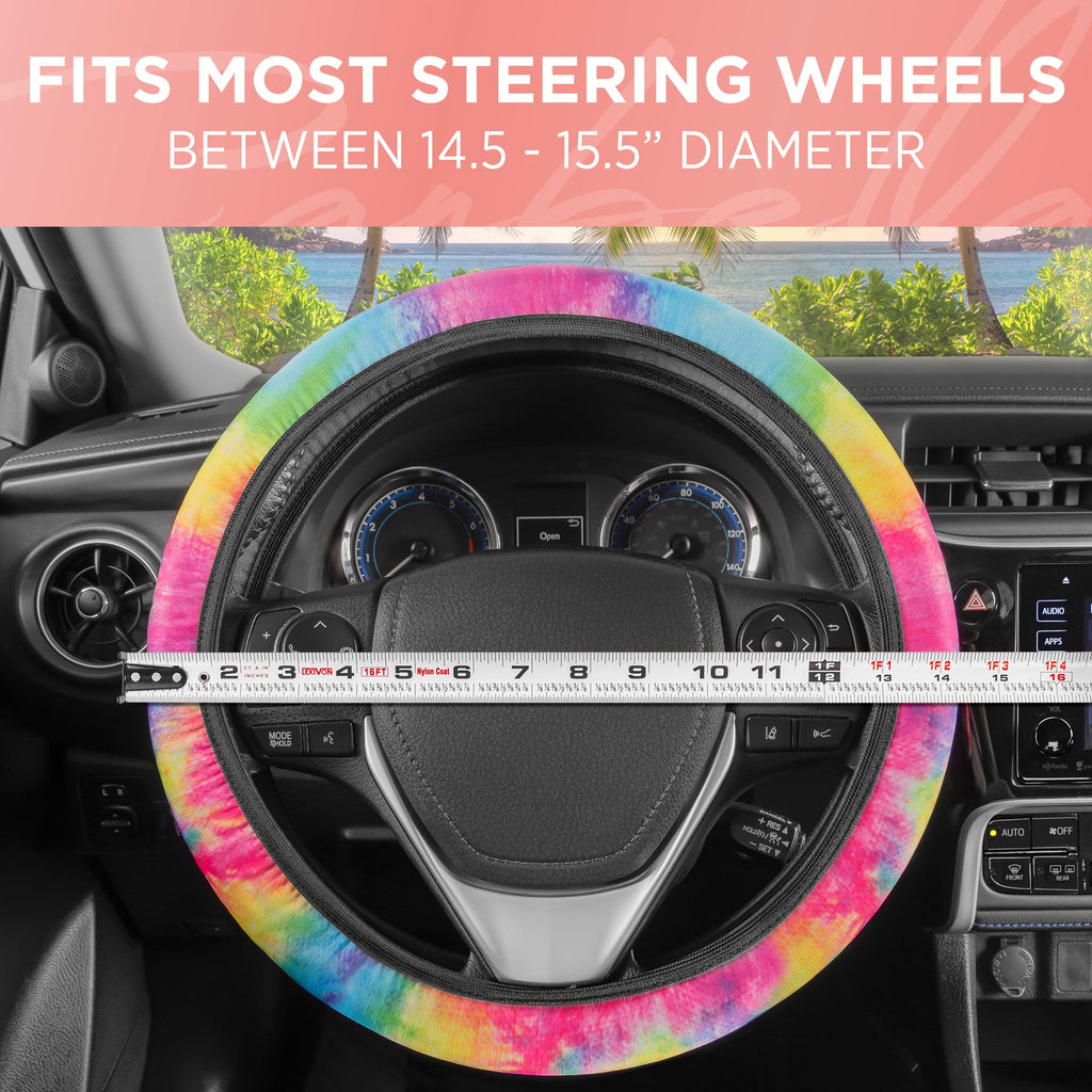 [Bundle] 2-Pack Tie-Dye Front Seat Covers & Steering Wheel Cover (Standard 14.5" - 15.5")